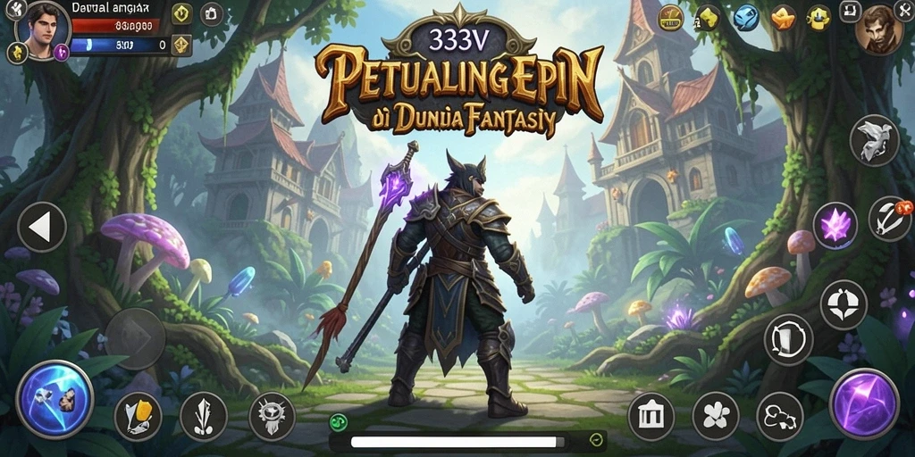 Tangkapan layar gameplay <strong>333V</strong> menunjukkan pertarungan epik di dunia fantastis.
