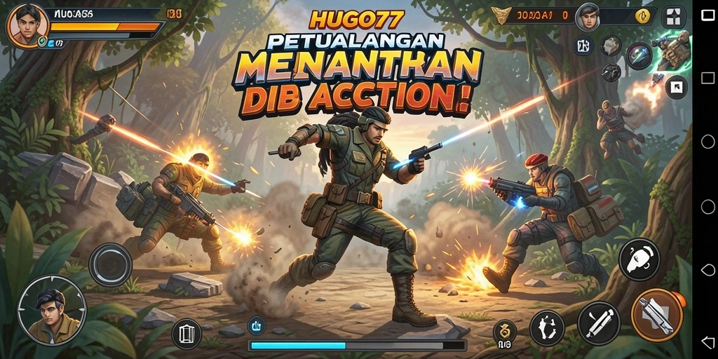 Tangkapan layar menampilkan aksi mendebarkan dalam HUGO77.