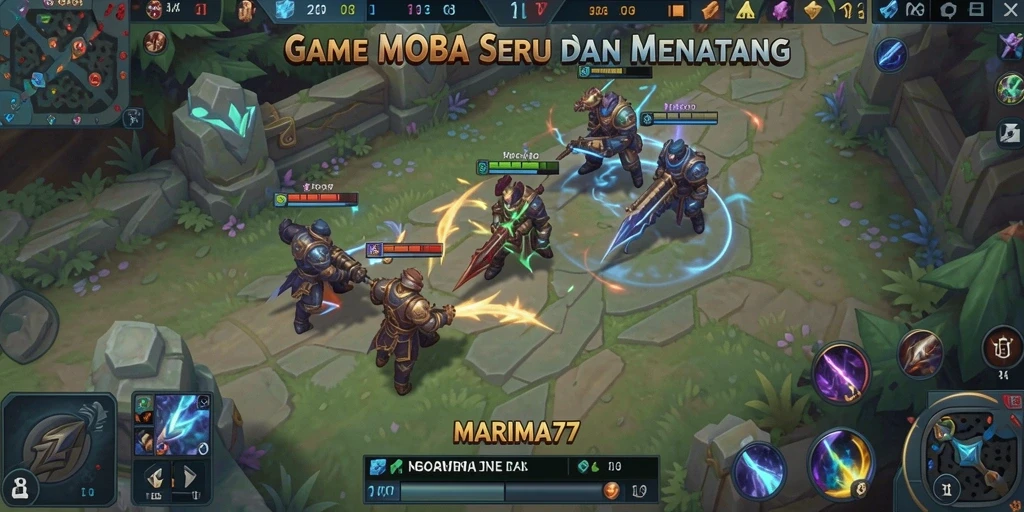 Tampilan menarik dari gameplay MOBA di MARIMA77.